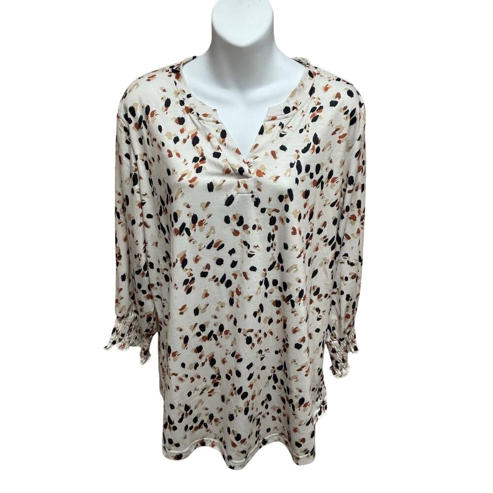 Lomon Cream V-Neck Long Sleeve Blouse - Women's Large